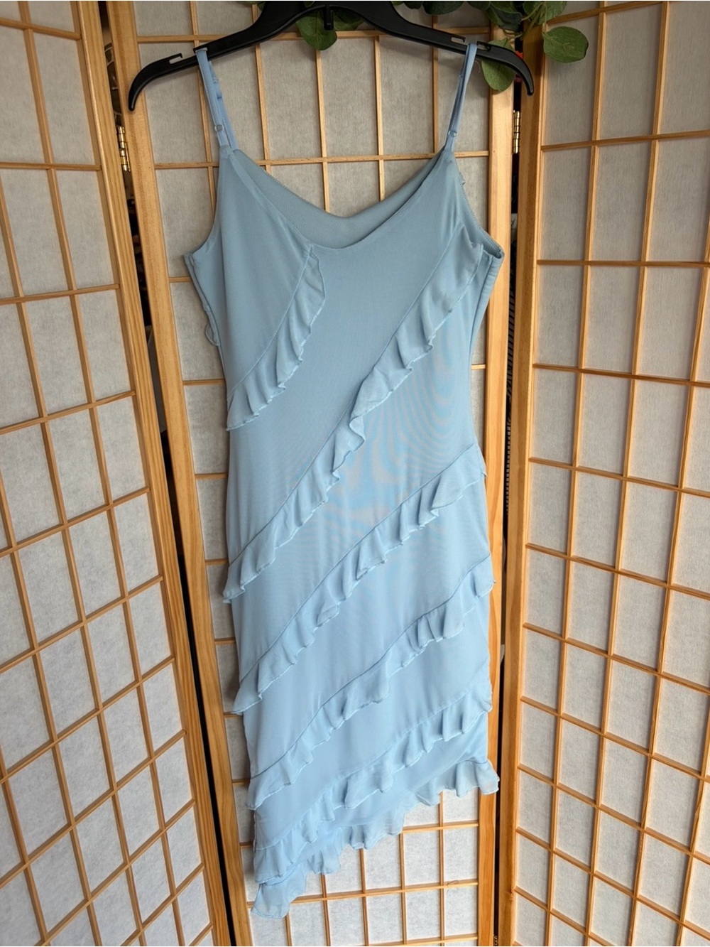 Light Blue Ruffle Slip Dress - Picture 2 of 4